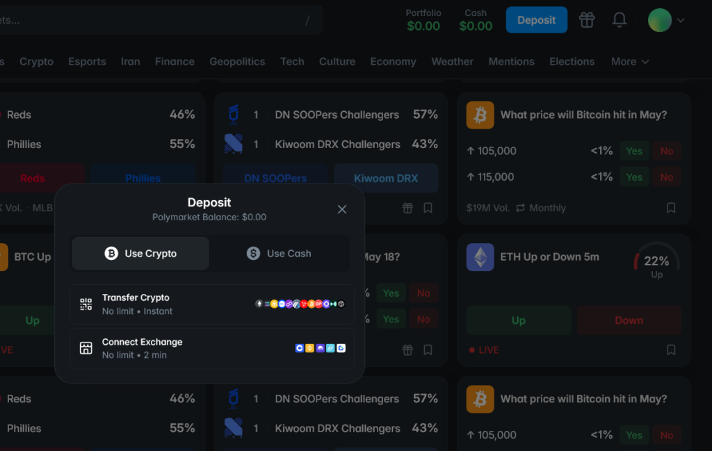 steps showing Connect Coinbase to Polymarket step 1