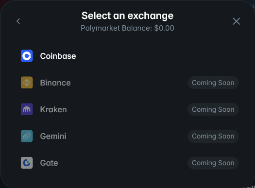 steps showing Connect Coinbase to Polymarket step 2